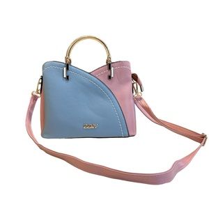 ZZMY Crossbody Purse Pink Blue Color Block Removable Strap Gold Hardware